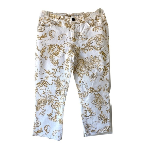 LIKE NEW - Chaps White and Yellow Denim 5 Pocket Capris Office Casual Size. 6 - Picture 1 of 9